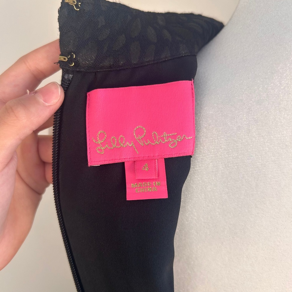 Lilly Pulitzer Franci Dress Women Size 4 Black Onyx Lagoon Jacquard Cocktail LBD - Picture 7 of 12
